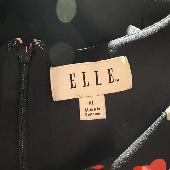 Elle Flower Dress black with red/pink and white/beige flowers Sz XL Fitted belt - Picture 7 of 11